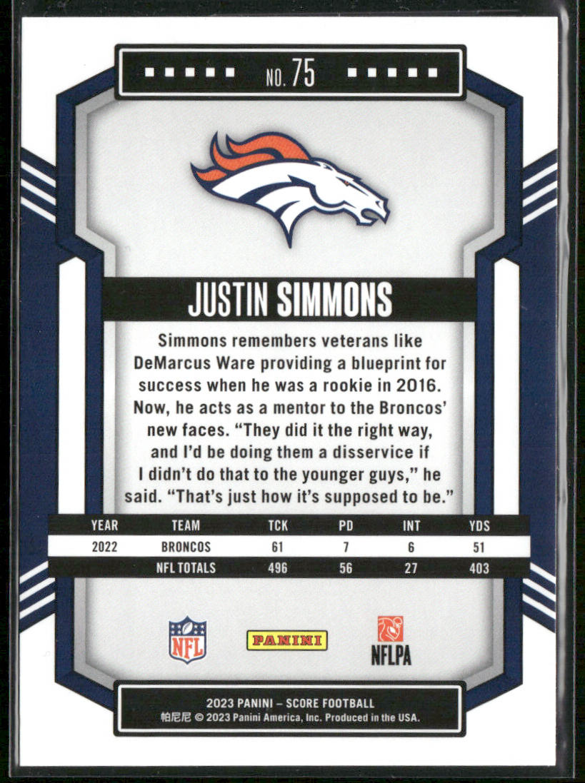 Justin Simmons 2023 Score #75 Denver Broncos