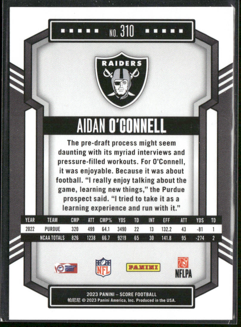 Aidan O'Connell 2023 Score #310 RC Las Vegas Raiders