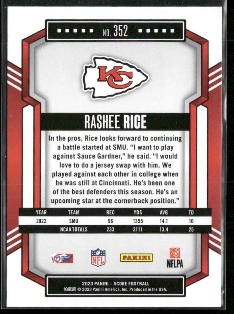 Rashee Rice 2023 Score #352 RC Kansas City Chiefs