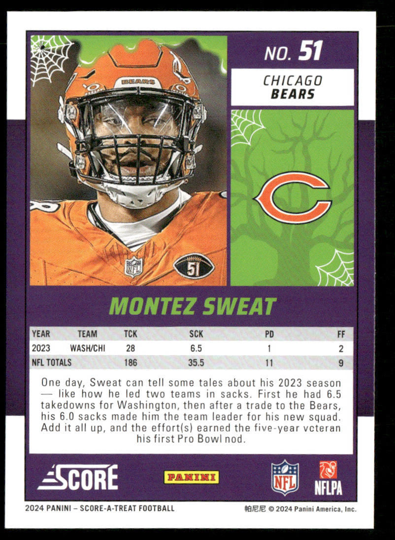 Montez Sweat 2024 Score-A-Treat A-Treat - Green Bats #51 Chicago Bears