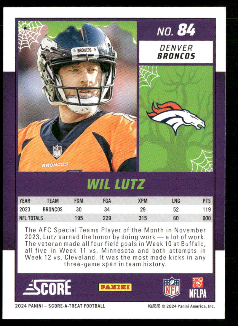Wil Lutz 2024 Score-A-Treat #84 Denver Broncos