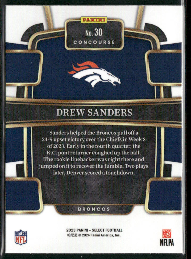 Drew Sanders 2023 Panini Select #30 RC Denver Broncos