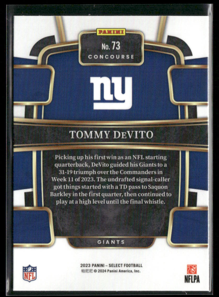 Tommy DeVito 2023 Panini Select #73 RC New York Giants
