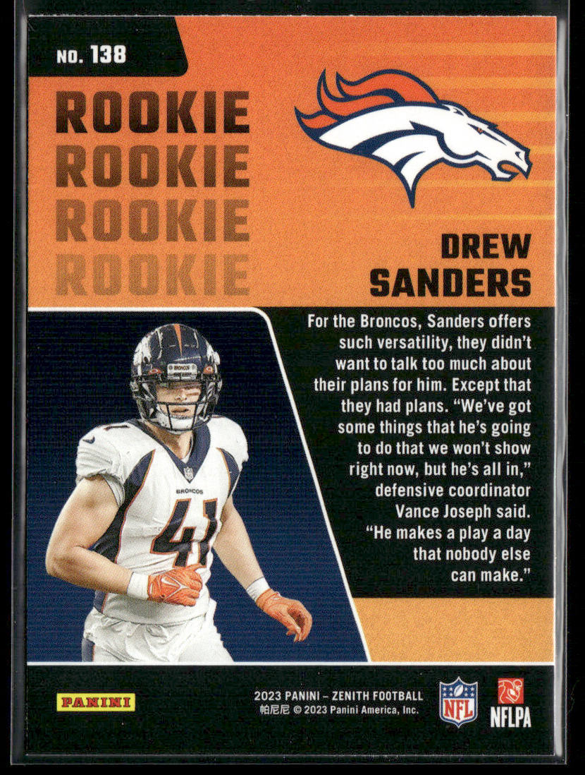 Drew Sanders 2023 Panini Zenith Retail #138 RC Denver Broncos