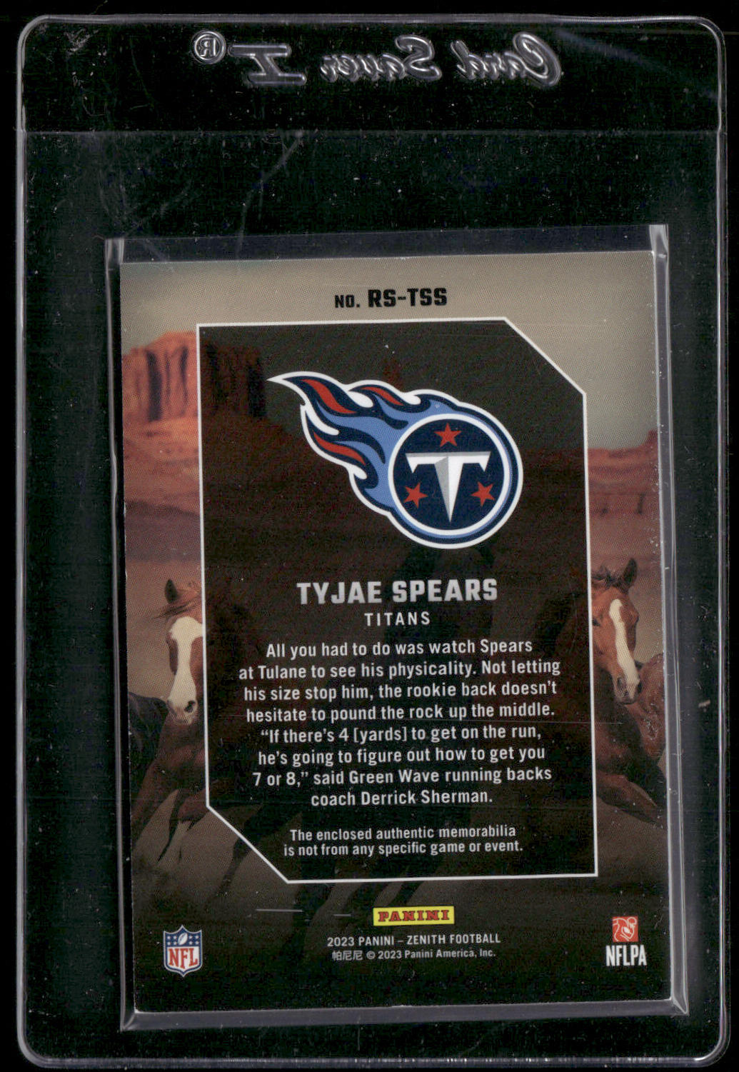 Tyjae Spears 2023 Panini Zenith Rookie Stallions #RS-TSS MEM Tennessee Titans