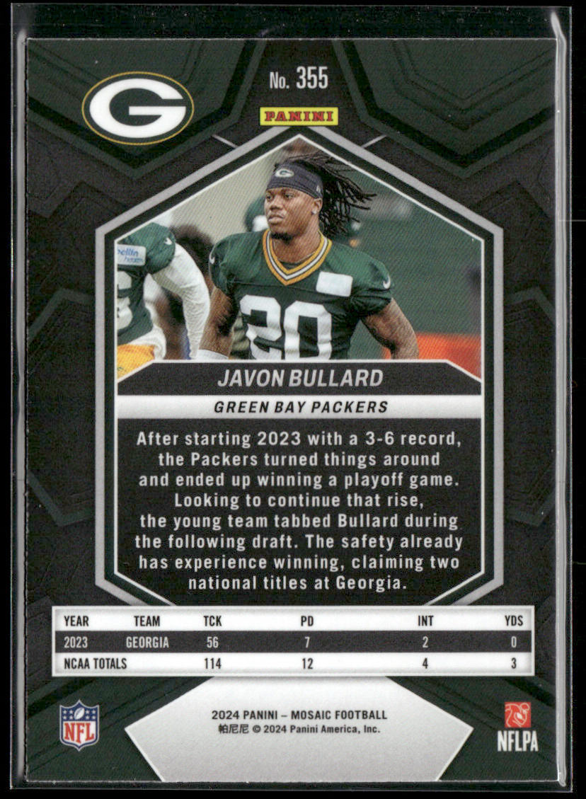 Javon Bullard 2024 Panini Mosaic #355 RC Green Bay Packers