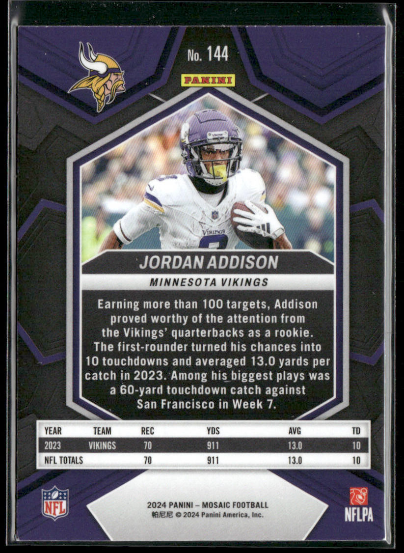 Jordan Addison 2024 Panini Mosaic #144 Minnesota Vikings