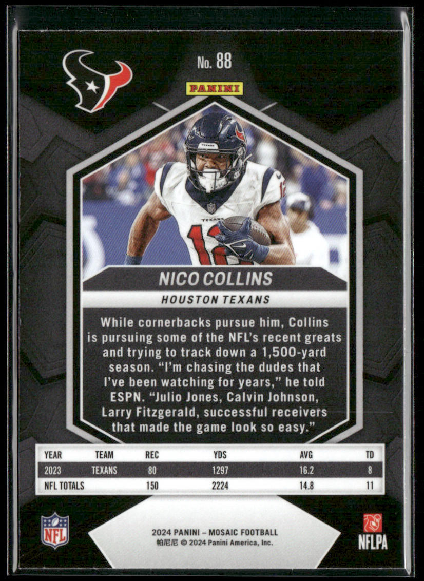 Nico Collins 2024 Panini Mosaic #88 Houston Texans