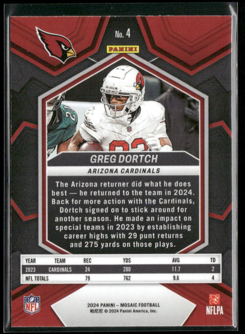 Greg Dortch 2024 Panini Mosaic #4 Arizona Cardinals