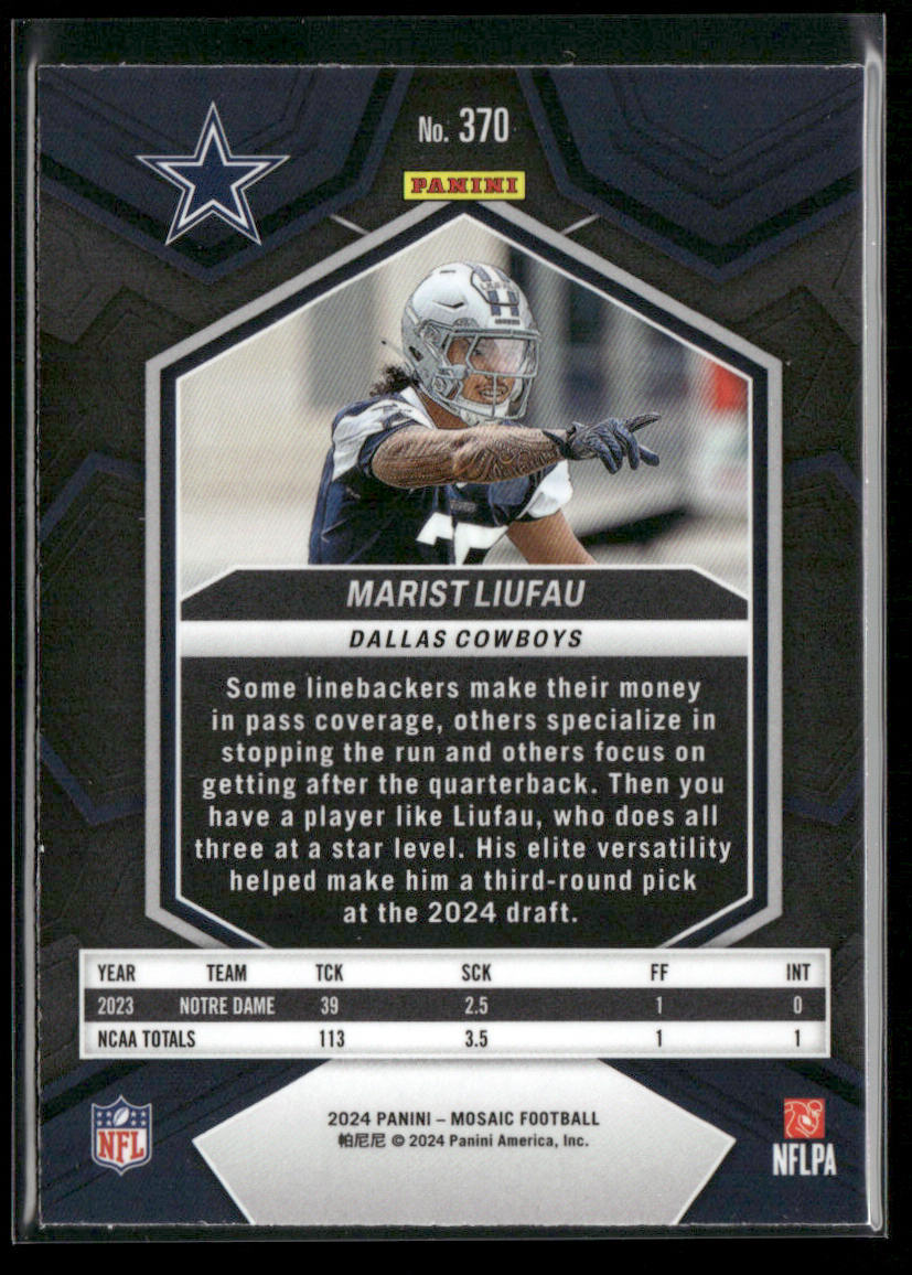 Marist Liufau 2024 Panini Mosaic #370 RC Dallas Cowboys