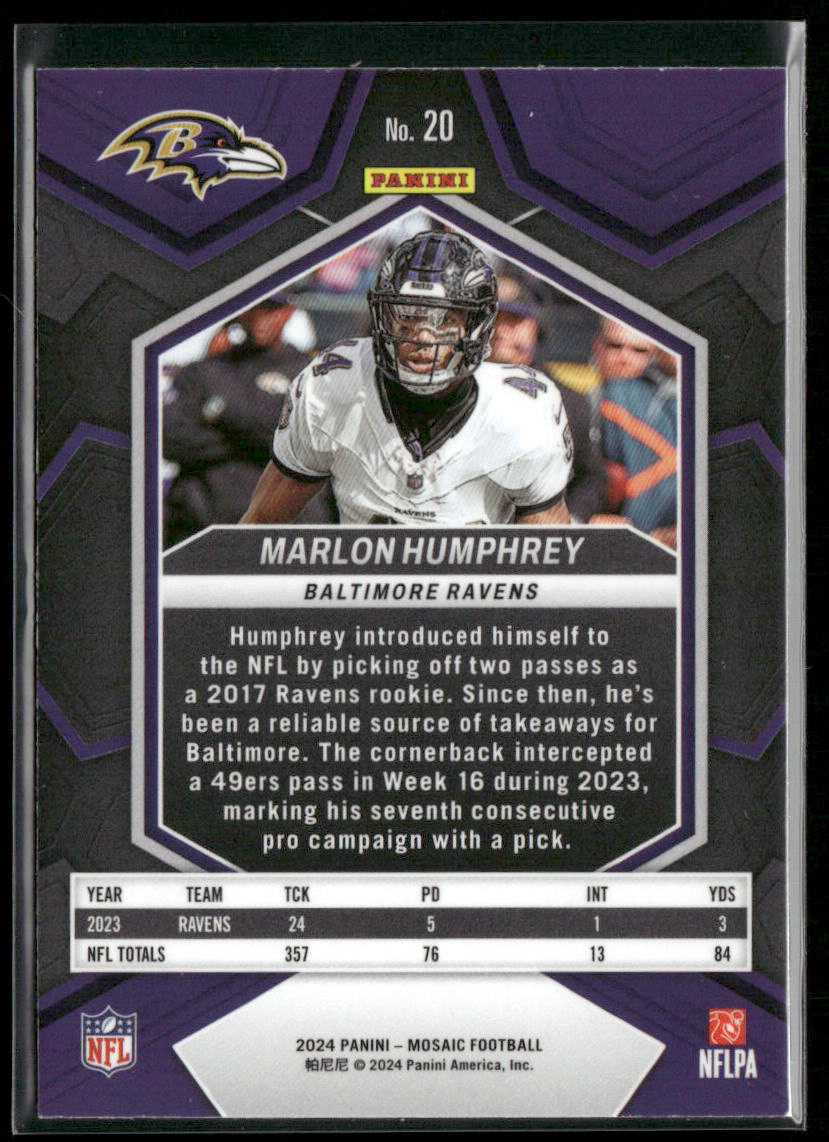 Marlon Humphrey 2024 Panini Mosaic #20 Baltimore Ravens