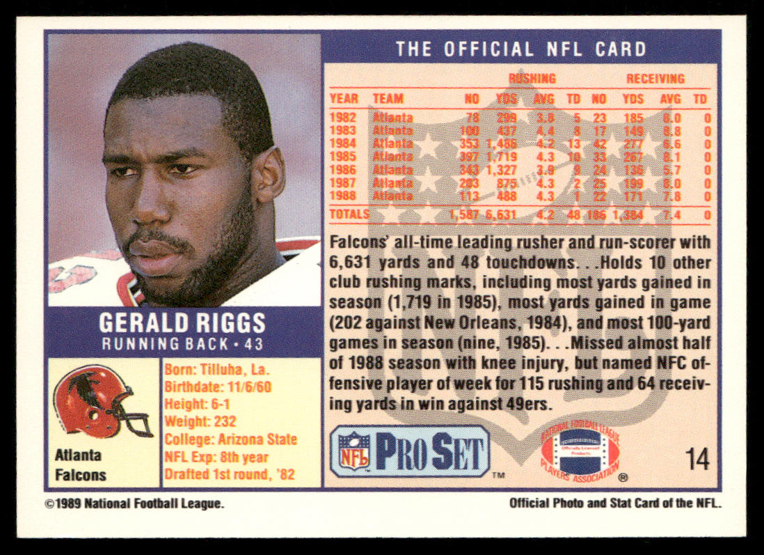 Gerald Riggs 1989 Pro Set #14 Atlanta Falcons