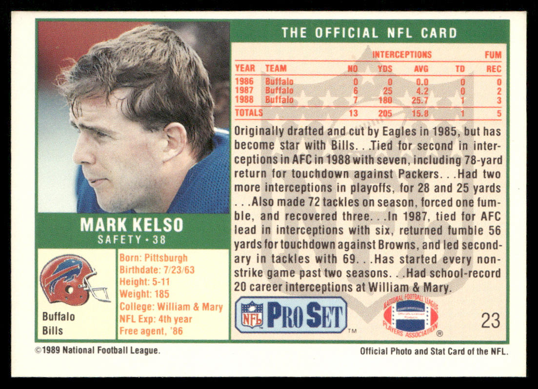Mark Kelso 1989 Pro Set #23 Buffalo Bills