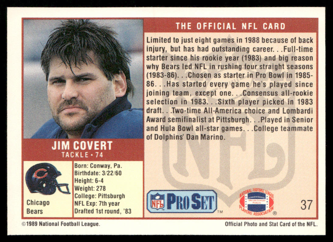 Jim Covert 1989 Pro Set #37 Chicago Bears