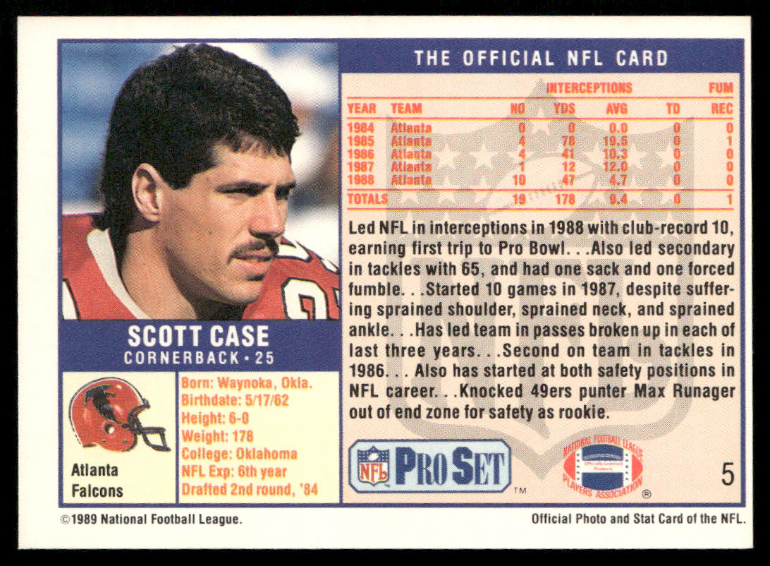 Scott Case 1989 Pro Set #5 RC Atlanta Falcons