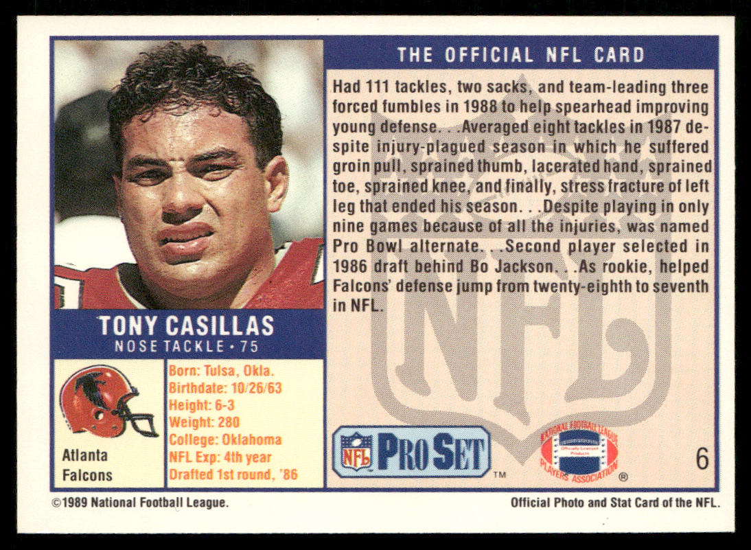 Tony Casillas 1989 Pro Set #6 Atlanta Falcons