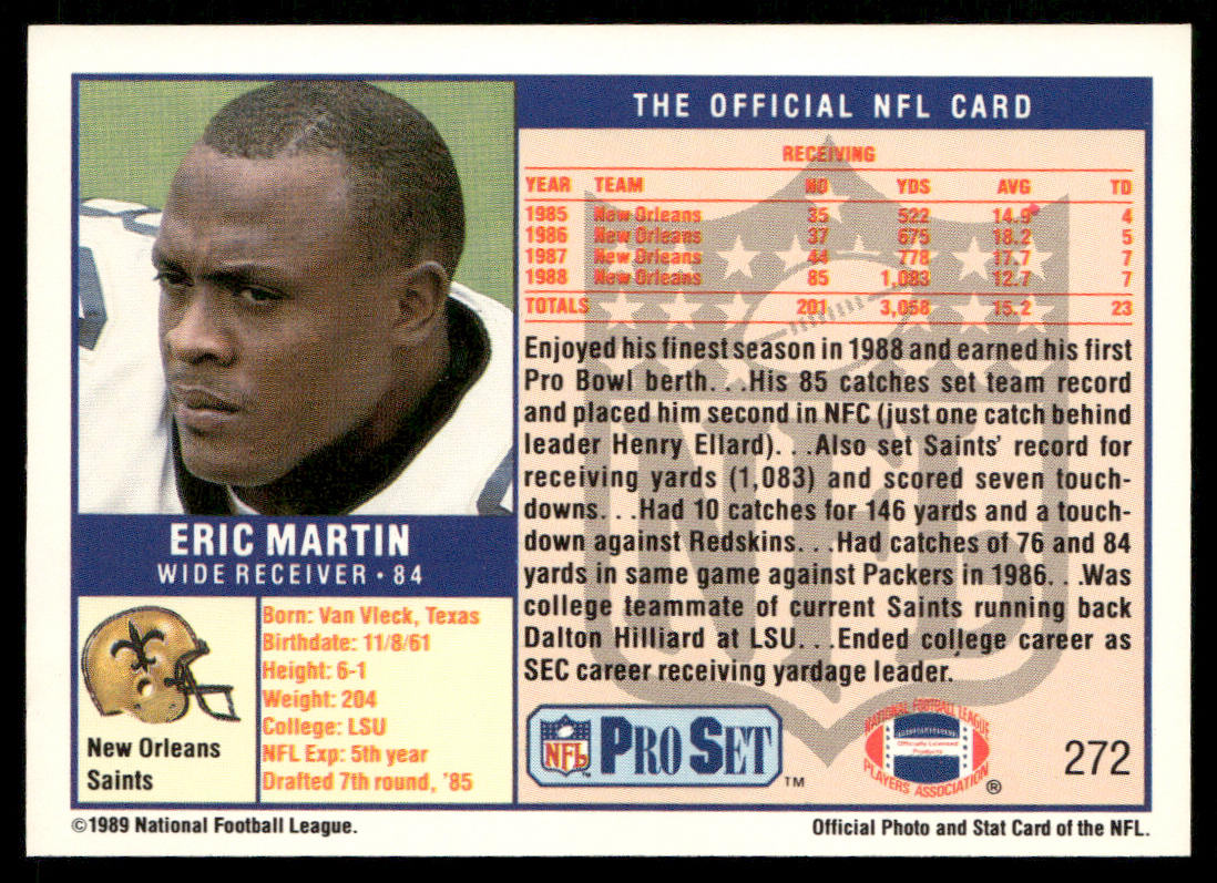 Eric Martin 1989 Pro Set #272 New Orleans Saints