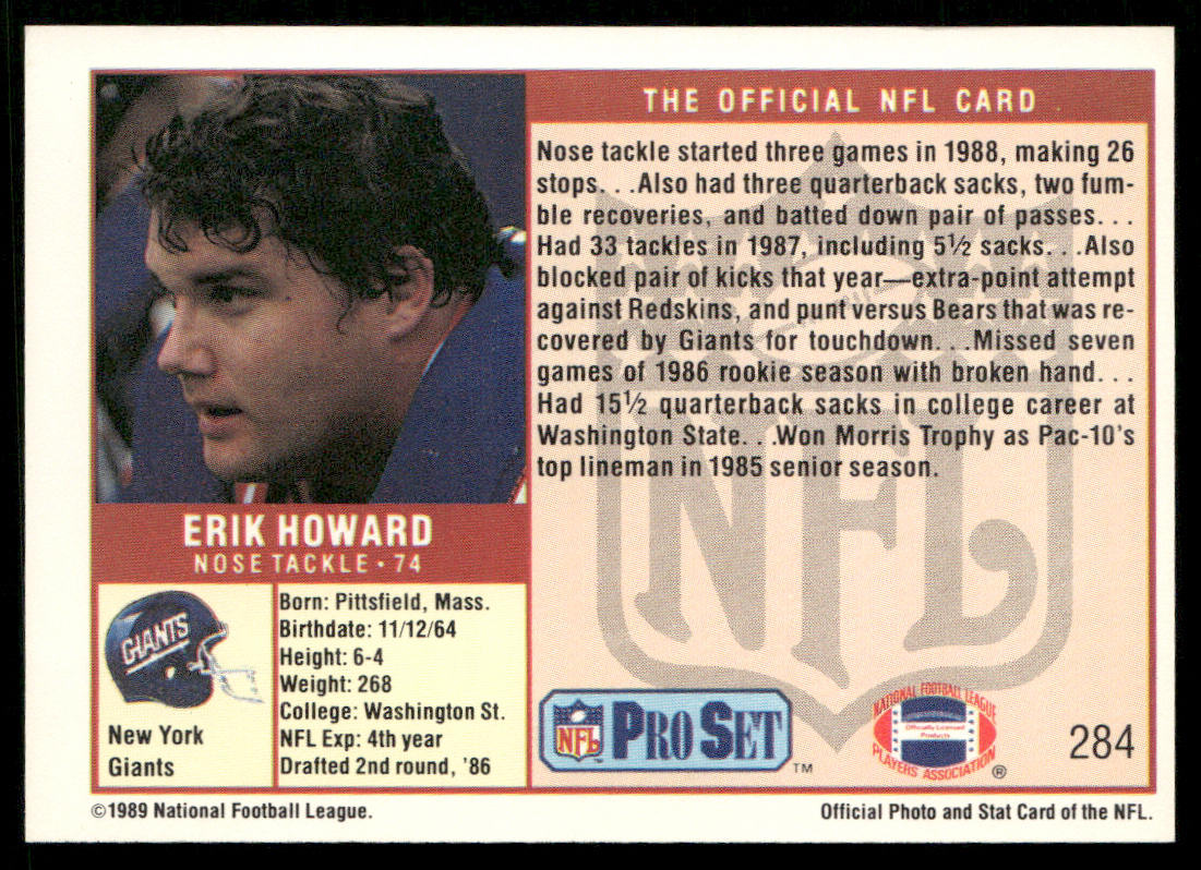 Erik Howard 1989 Pro Set #284 New York Giants