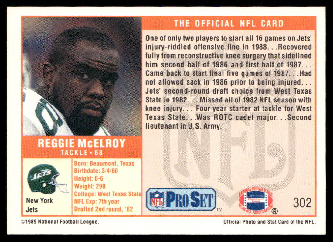 Reggie McElroy 1989 Pro Set #302 RC New York Jets