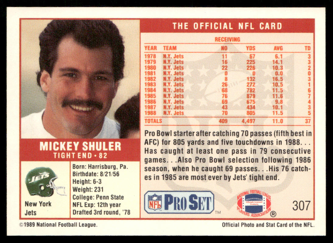 Mickey Shuler 1989 Pro Set #307 New York Jets