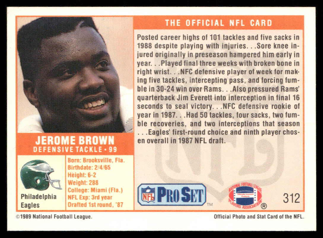 Jerome Brown 1989 Pro Set #312 Philadelphia Eagles