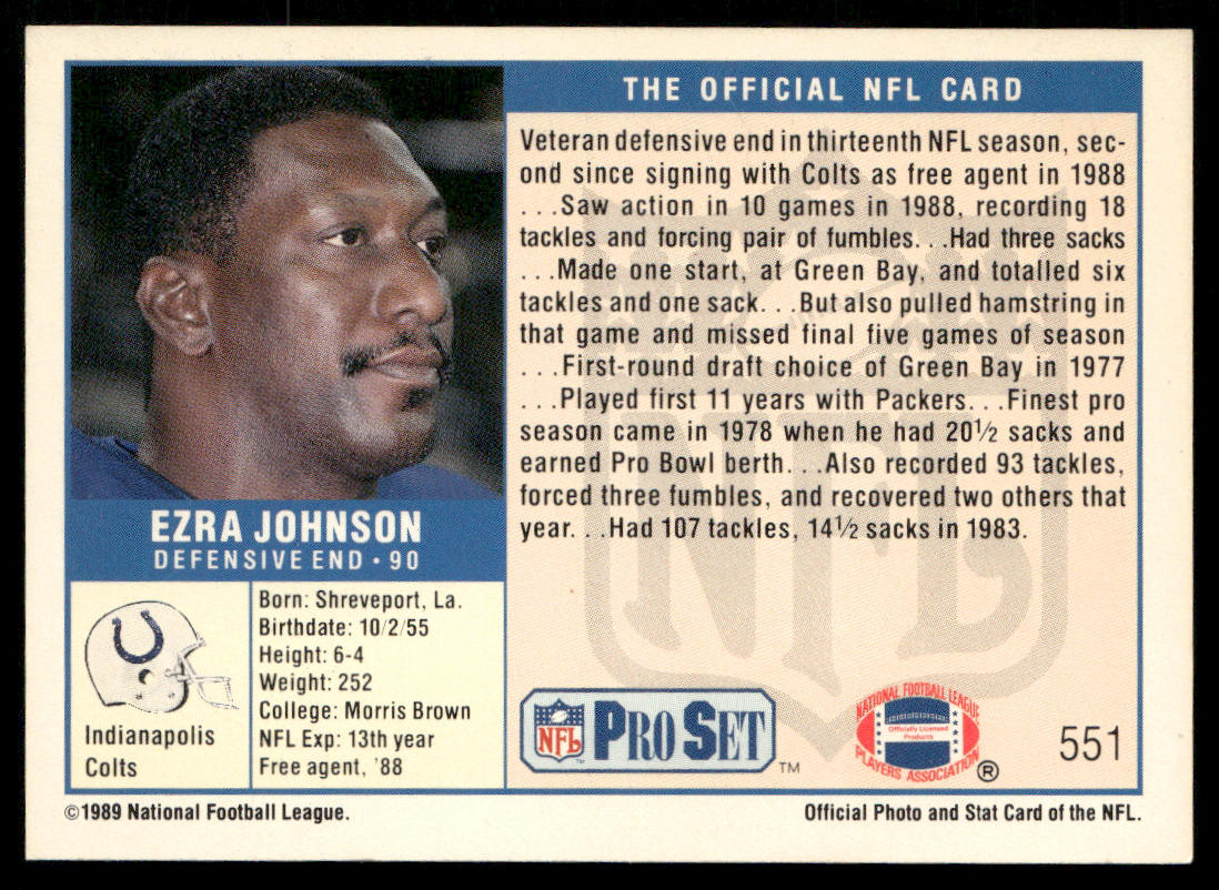 Ezra Johnson 1989 Pro Set #551 Indianapolis Colts