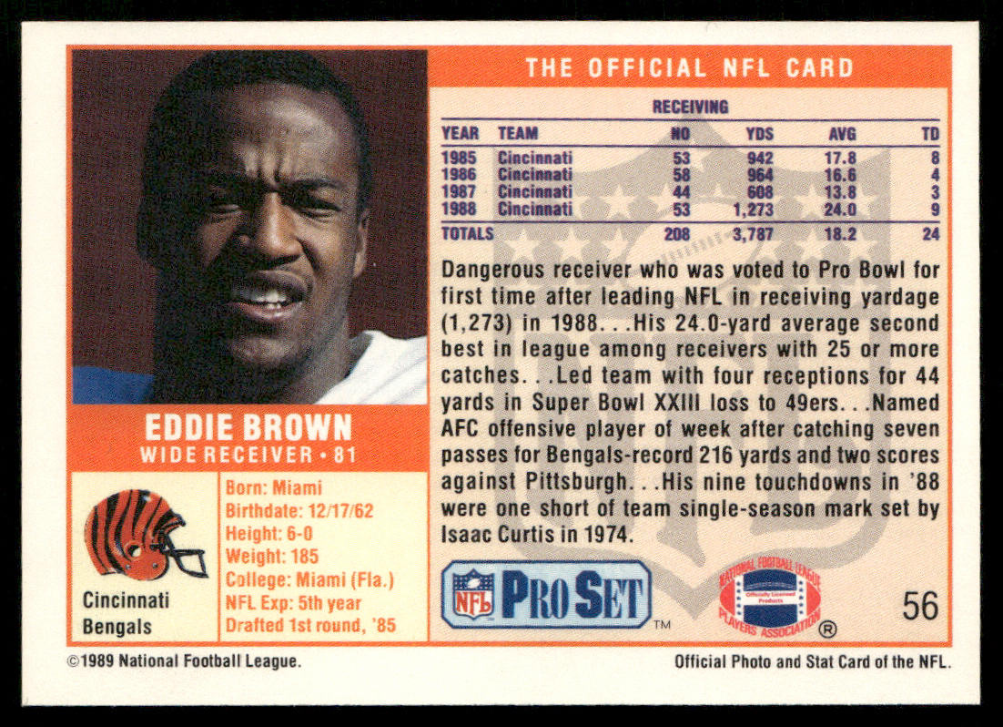 Eddie Brown 1989 Pro Set #56 Cincinnati Bengals