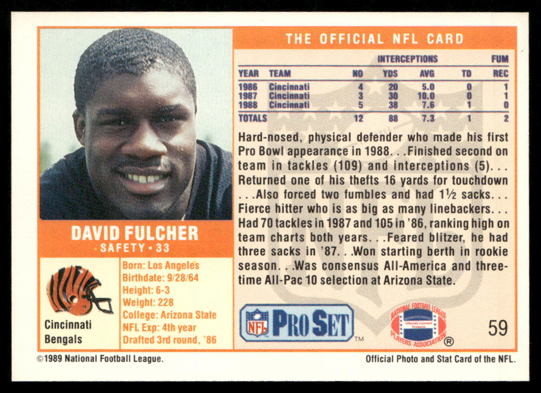David Fulcher 1989 Pro Set #59 Cincinnati Bengals