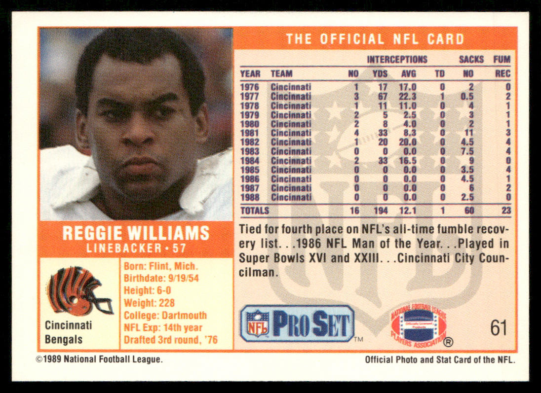 Reggie Williams 1989 Pro Set #61 Cincinnati Bengals