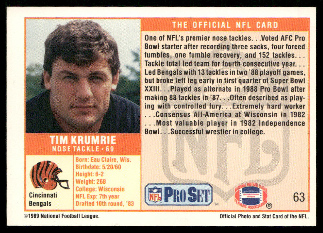 Tim Krumrie 1989 Pro Set #63 Cincinnati Bengals