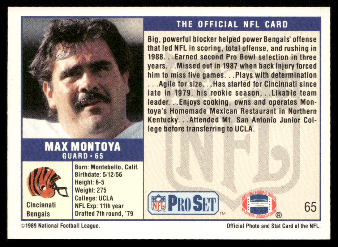 Max Montoya 1989 Pro Set #65 Cincinnati Bengals