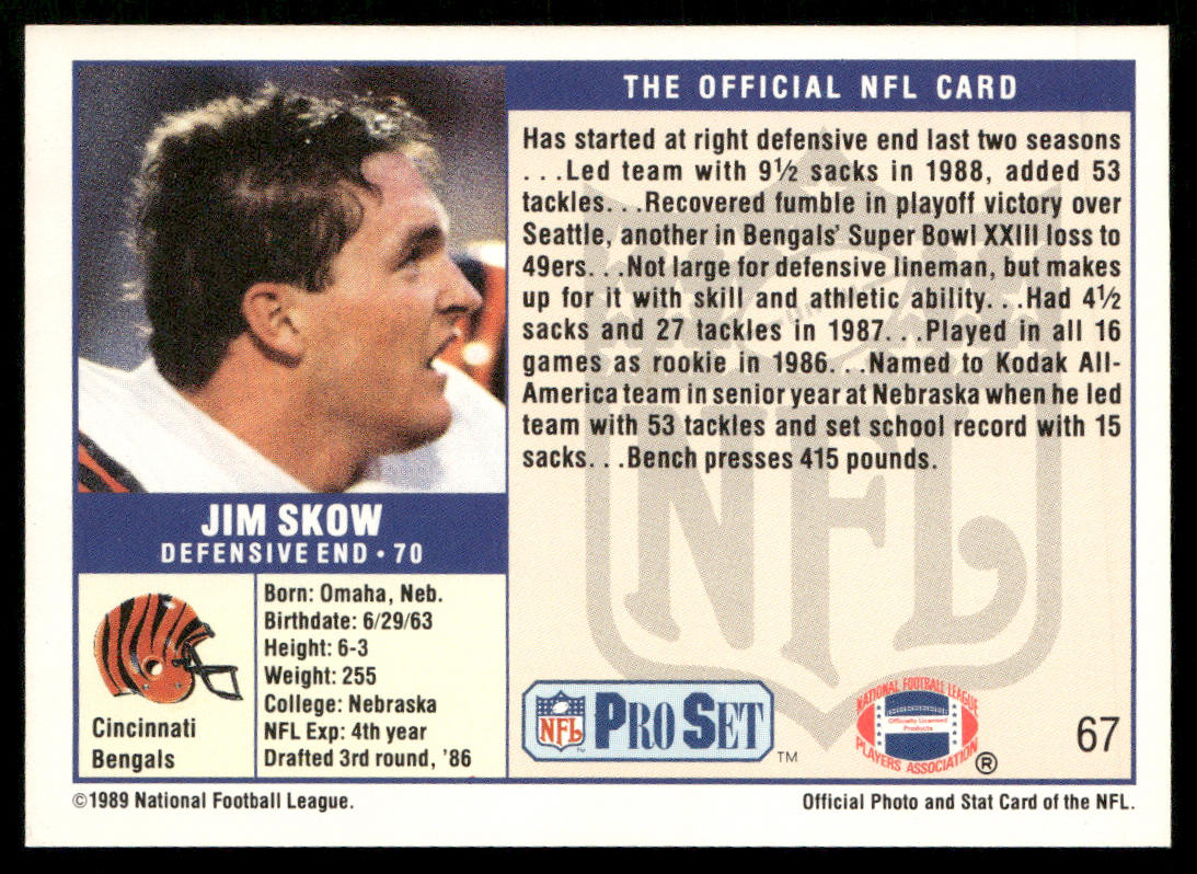 Jim Skow 1989 Pro Set #67 RC Cincinnati Bengals