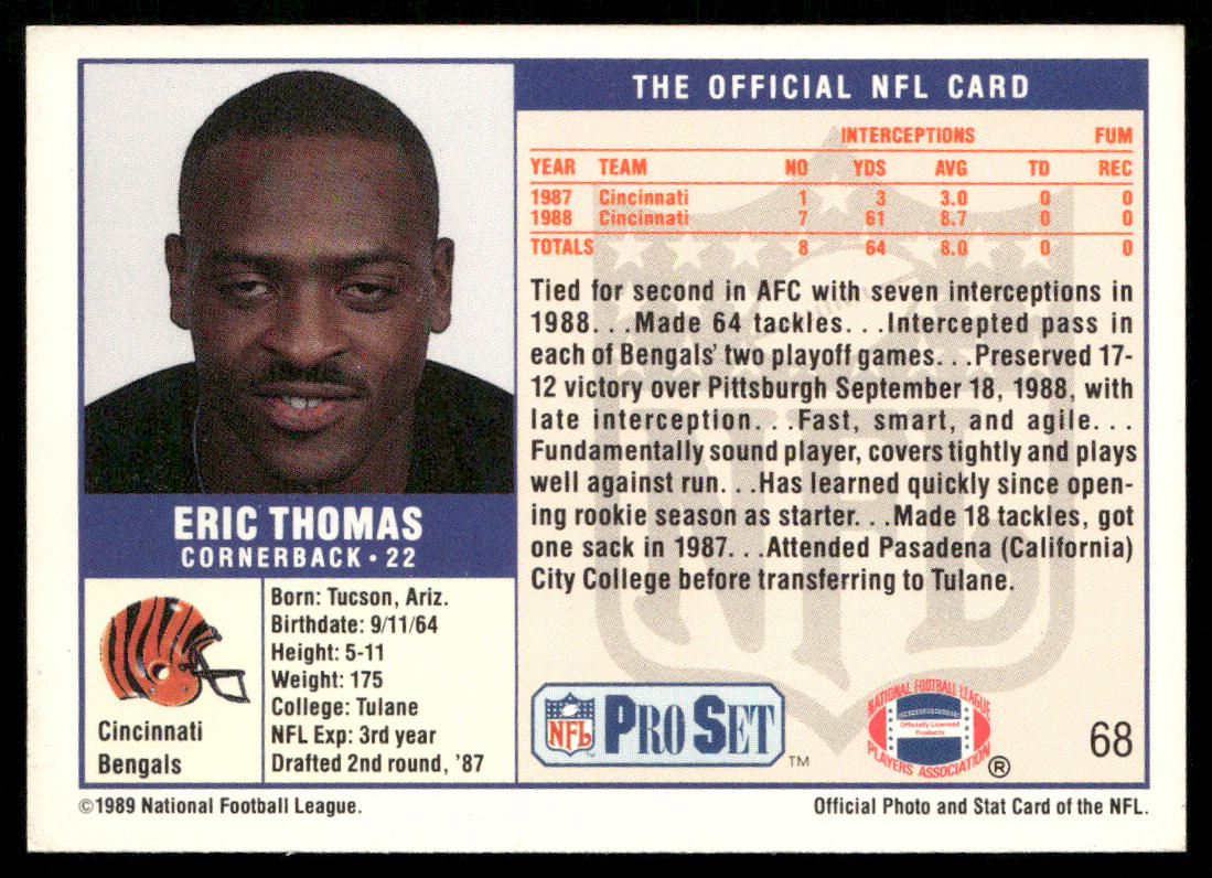 Eric Thomas 1989 Pro Set #68 RC Cincinnati Bengals