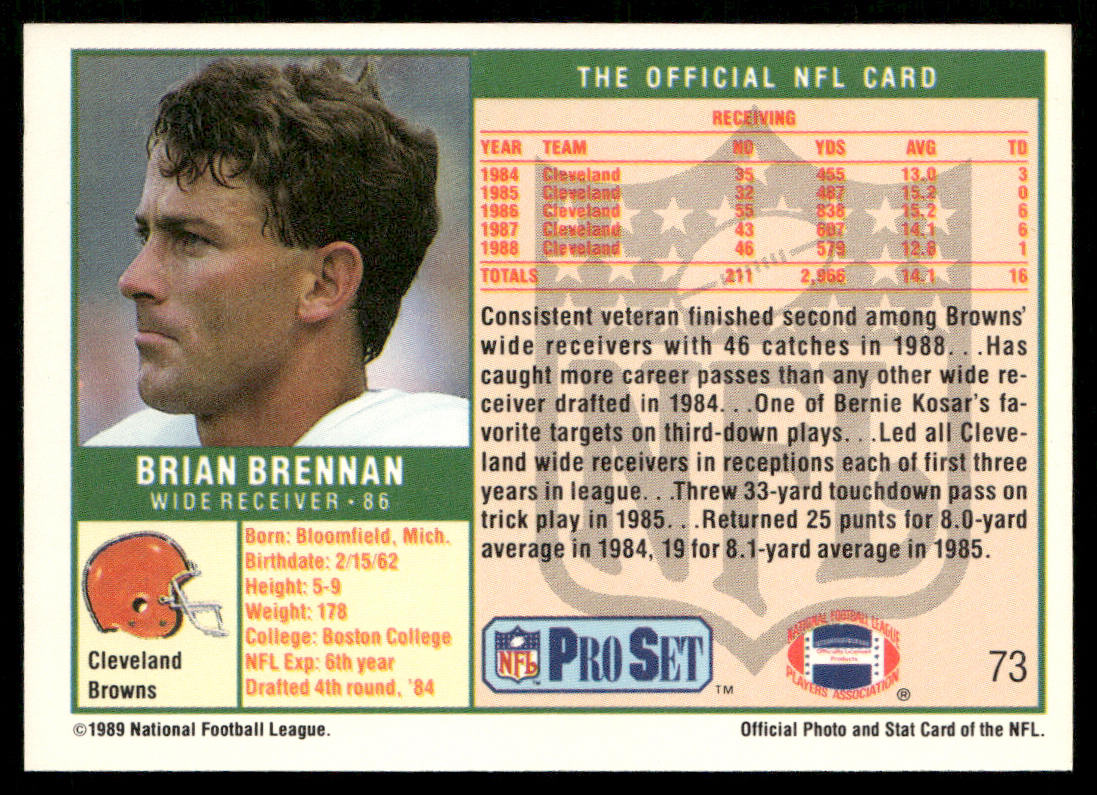 Brian Brennan 1989 Pro Set #73 Cleveland Browns