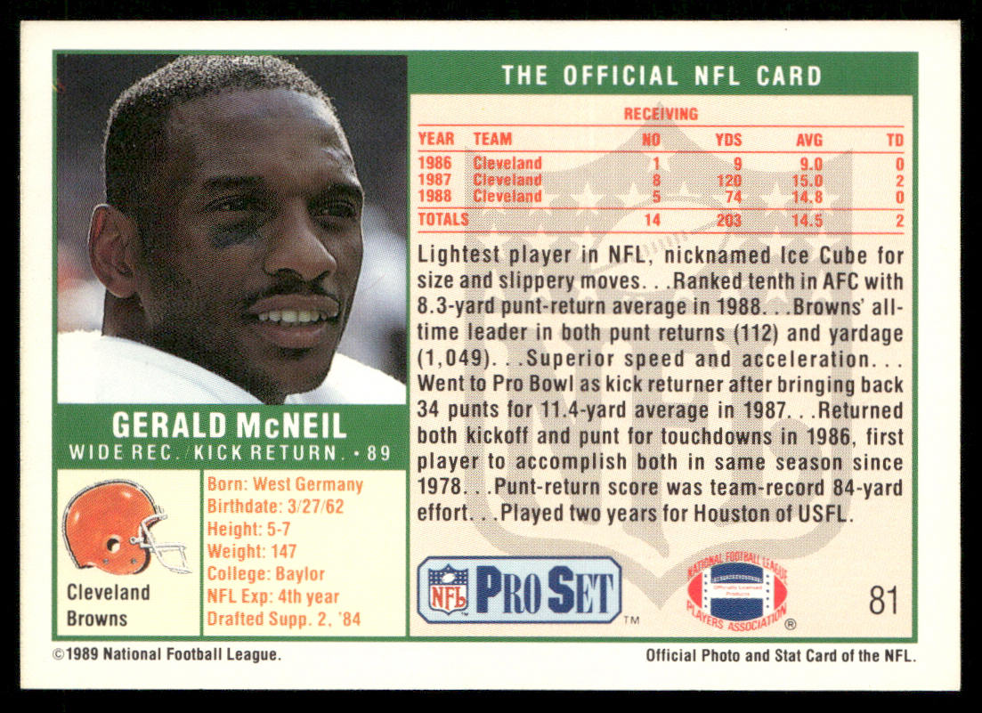 Gerald McNeil 1989 Pro Set #81 Cleveland Browns