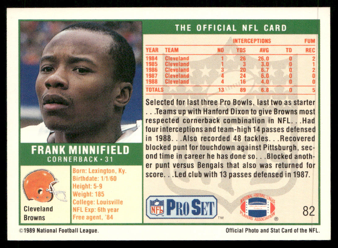 Frank Minnifield 1989 Pro Set #82 Cleveland Browns