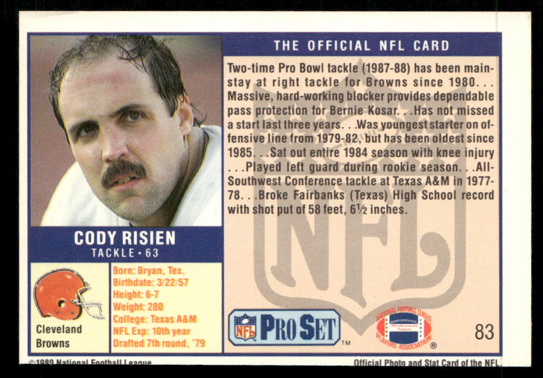 Cody Risien 1989 Pro Set #83 Cleveland Browns