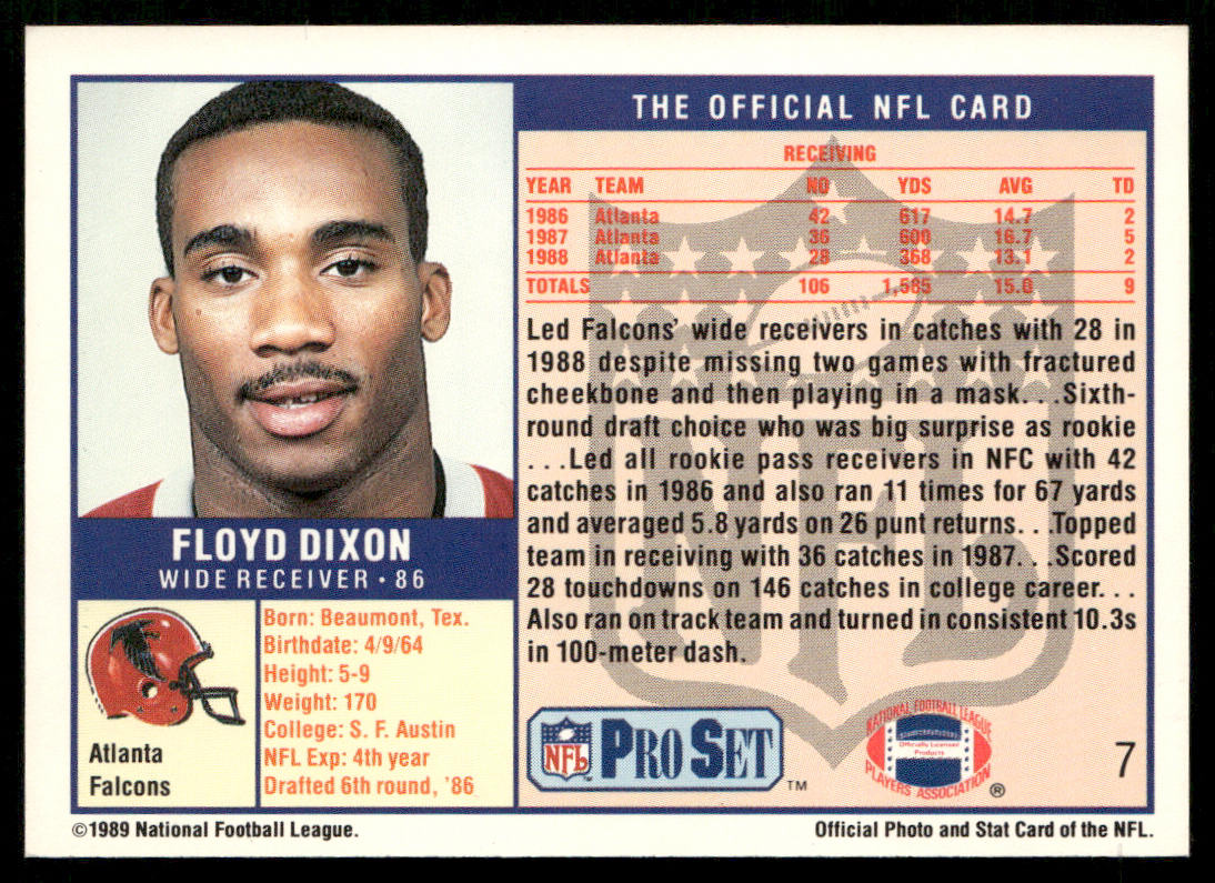 Floyd Dixon 1989 Pro Set #7 Atlanta Falcons