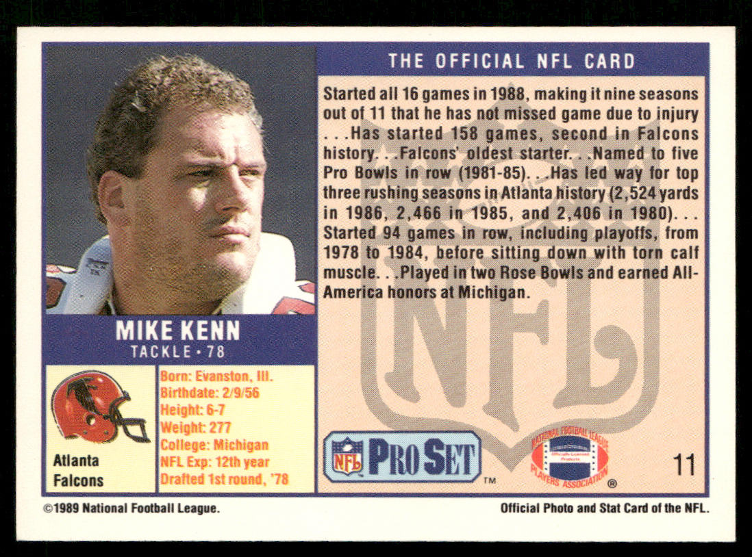 Mike Kenn 1989 Pro Set #11 Atlanta Falcons