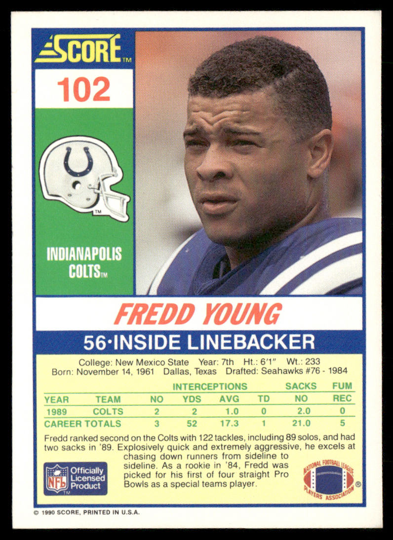 Fredd Young 1990 Score #102 Indianapolis Colts