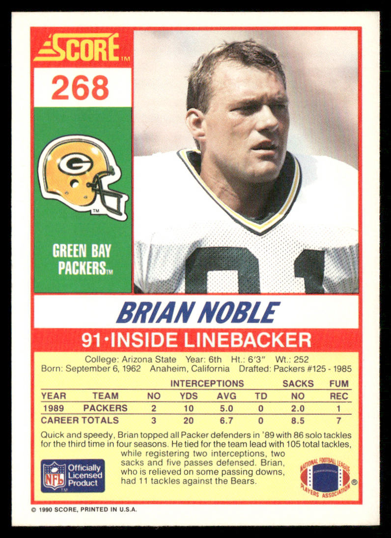 Brian Noble 1990 Score #268 Green Bay Packers