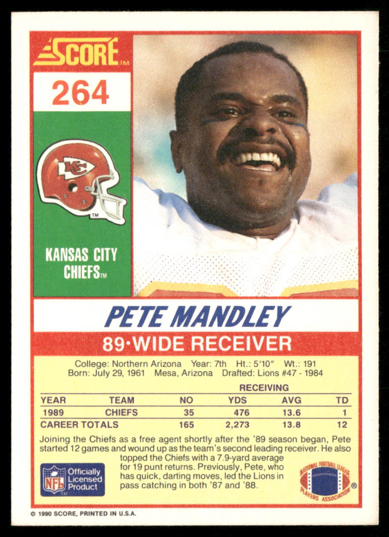 Pete Mandley 1990 Score #264 Kansas City Chiefs