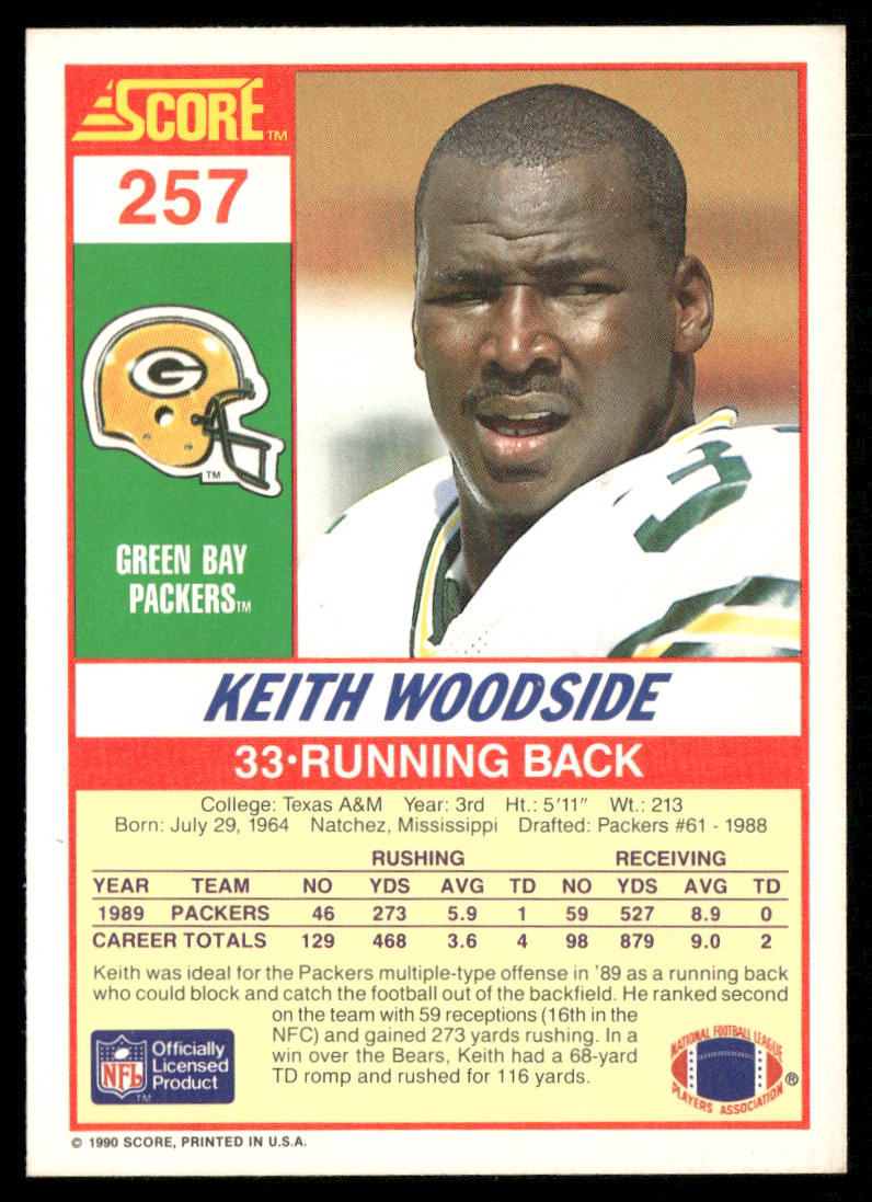 Keith Woodside 1990 Score #257 Green Bay Packers