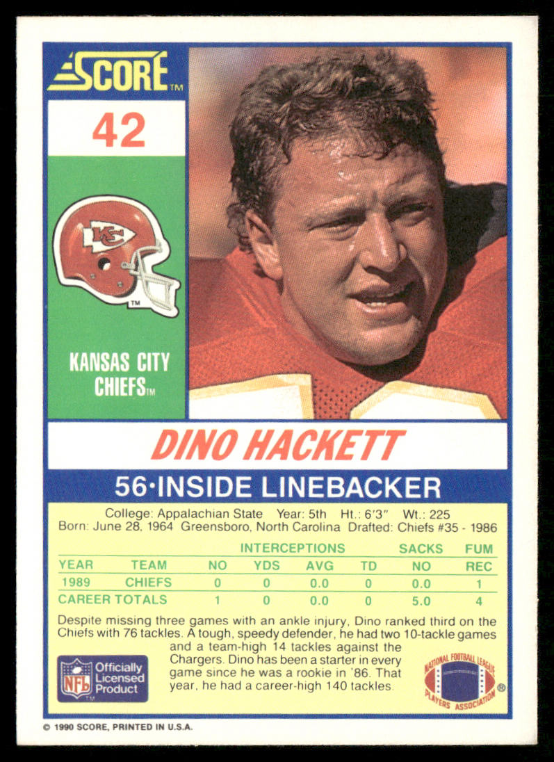 Dino Hackett 1990 Score #42 Kansas City Chiefs