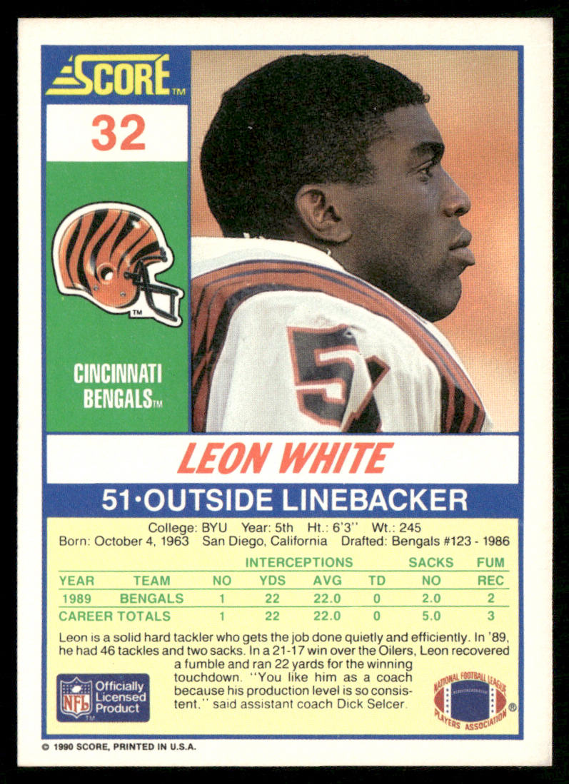 Leon White 1990 Score #32 Cincinnati Bengals