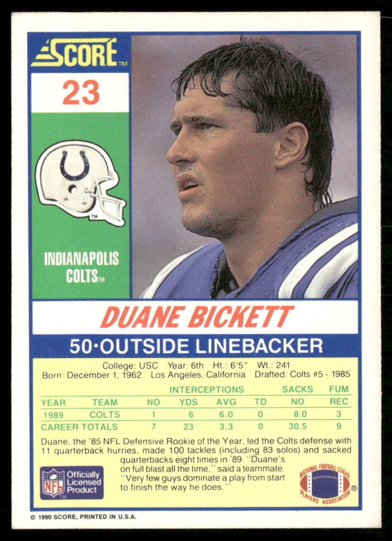 Duane Bickett 1990 Score #23 Indianapolis Colts
