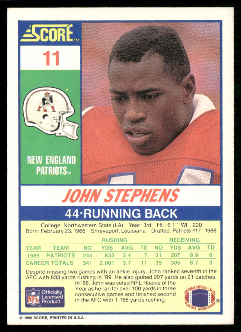 John Stephens 1990 Score #11 New England Patriots