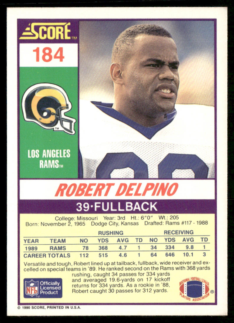 Robert Delpino 1990 Score #184 Los Angeles Rams
