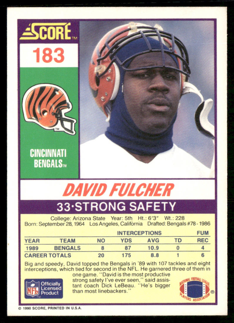 David Fulcher 1990 Score #183 Cincinnati Bengals