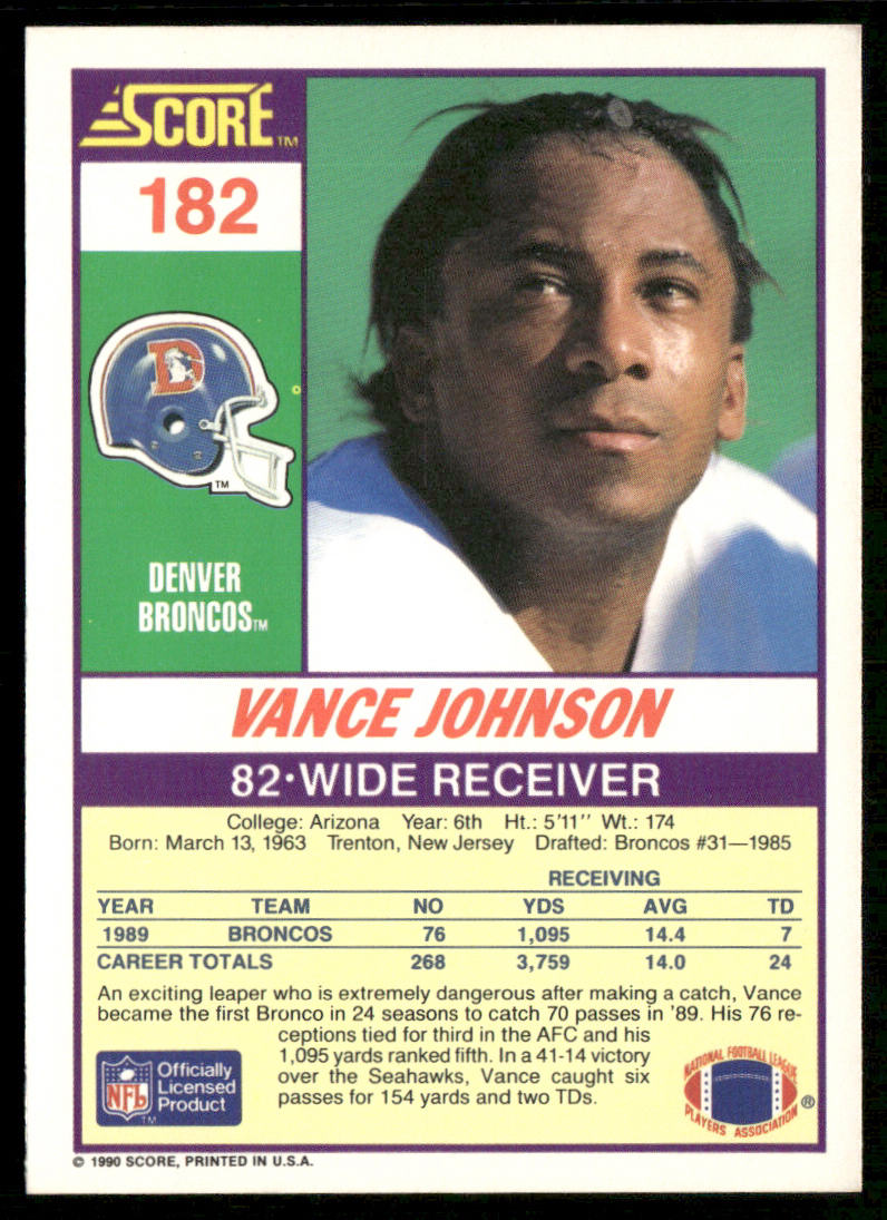 Vance Johnson 1990 Score #182 Denver Broncos